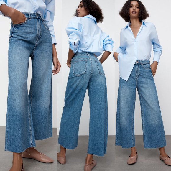Zara Denim - NEW Zara High Waist Wide Leg Crop Culotte Jeans 8